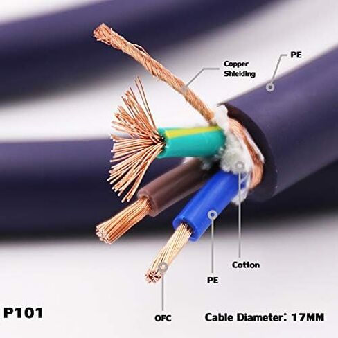 سلك طاقة Audiocrast HiFi، كابل طاقة مضخم مجدول عالي النهاية - 10AWG - OD 17 مم - درع، سلك طاقة تيار متردد عالي الدقة مع قابس أمريكي ذهبي + موصل IEC320 C13 (4.9FT/1.5M) in Kuwait