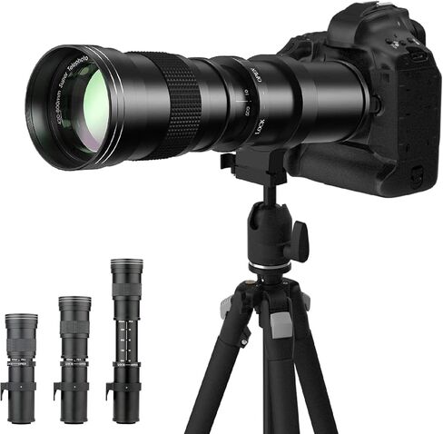 420-800mm f/8.3 Manual Telephoto Zoom Lens for Canon EOS 80D, 90D, Rebel T3, T3i, T4i, T5, T5i, T6, T6i, T6s, T7, T7I, SL1, SL2, EOS 70D, 77D, 80D, EOS 5D, II/III/IV, 6D | Camera Lens in Kuwait