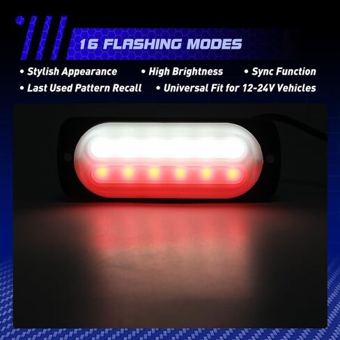 Sidaqi LED Emergency Strobe Lights Bar 4x Red 4 LED Strobe Warning Emergency Flashing Light Caution Construction Hazard Light Bar For Car Truck Van Off Road Vehicle ATV SUV Sync Function 12-24V in Saudi Arabia