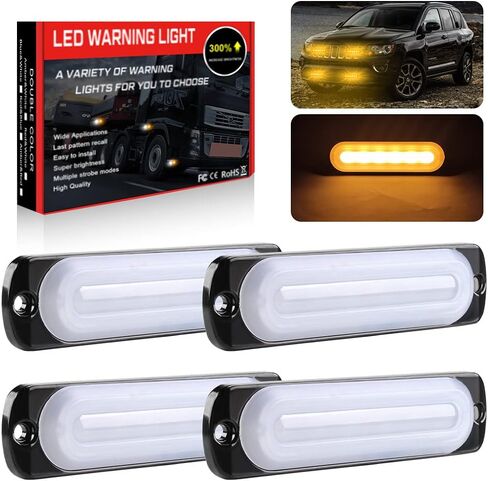 Sidaqi 4 قطع 12 مصباح LED للطوارئ، مصابيح وامضة للمركبات، مصابيح خطر البناء فائقة النحافة 12-24 فولت (أحمر وأبيض) in Kuwait