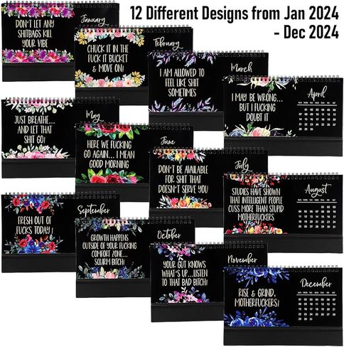 تقويم مكتب 2024 للنساء المتعبة، تقويم سطح المكتب الشهري المضحك المبتكر، تقويم Fu-ck it 2024، تقويم سلكي مزدوج حلزوني سميك من الورق للمنزل والمكتب الأكاديمي in Kuwait