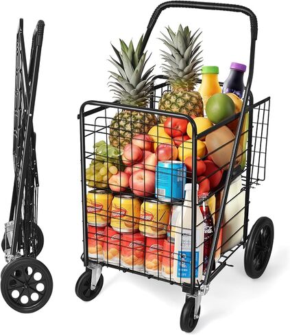 عربة تسوق قابلة للطي بعجلات للبقالة، عربة تسوق قابلة للطي مع عجلات دوارة 360 درجة، عربة تسوق قابلة للطي تحمل ما يصل إلى 70 لتر/كحد أقصى 110 رطل لعربات تخزين المطبخ وعربات المرافق in Kuwait