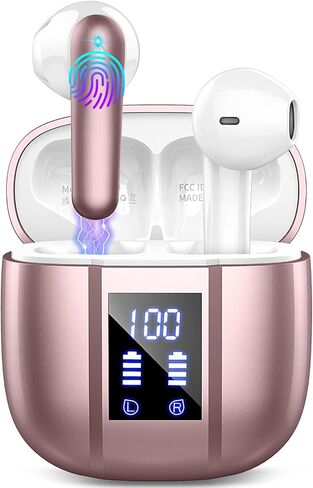 سماعات أذن لاسلكية 3G Mini Bluetooth 5.3 مع مشغل ستيريو مقاس 14.2 ملم، و4 سماعات رأس بلوتوث في الأذن، وسماعات مقاومة للماء IP7 لمدة 48 ساعة، وحقيبة شحن USB-C لأجهزة Android iOS، أرجواني in Saudi Arabia