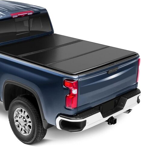 غطاء تونو لسرير الشاحنة الصلب ثلاثي الطي يناسب سرير Ford Ranger 2019 2020 2021 Styleside 5FT، غطاء سرير شاحنة بيك اب أسود in Saudi Arabia