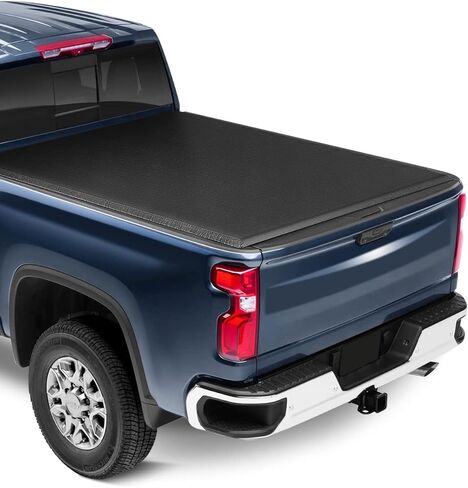 غطاء تونو لسرير الشاحنة الصلب ثلاثي الطي يناسب سرير Ford Ranger 2019 2020 2021 Styleside 5FT، غطاء سرير شاحنة بيك اب أسود in Saudi Arabia