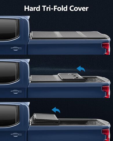غطاء تونو لسرير الشاحنة الصلب ثلاثي الطي يناسب سرير Ford Ranger 2019 2020 2021 Styleside 5FT، غطاء سرير شاحنة بيك اب أسود in Saudi Arabia