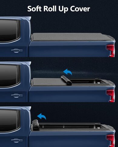 غطاء تونو لسرير الشاحنة الصلب ثلاثي الطي يناسب سرير Ford Ranger 2019 2020 2021 Styleside 5FT، غطاء سرير شاحنة بيك اب أسود in Saudi Arabia