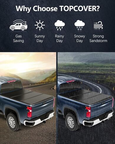 غطاء تونو لسرير الشاحنة الصلب ثلاثي الطي يناسب سرير Ford Ranger 2019 2020 2021 Styleside 5FT، غطاء سرير شاحنة بيك اب أسود in Saudi Arabia