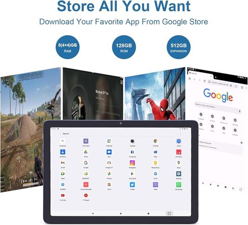 10.1 Inches Android Tablet, 1st Generation Tablet PC, 8GB RAM 128GB ROM, Eye Protection HD IPS Screen, Long Battery Life, 5MP, 13MP Dual Camera, WiFi Tablet for Adults Teenagers in Kuwait