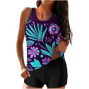 Womens Tankini Bathing Suits Fashion Hawaii Two Piece Swimsuits Elegant Summer Tank Top and Boyshorts Swimwear Sets