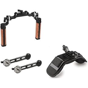 CAMVATE 15mm Rosette Wooden Handgrips + Shoulder Mount/Shoulder Pad + Rosette Handgrip Extender