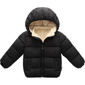 Kids Boys Girls Hooded Down Coats Toddler Baby Winter Jackets Outerwear Fleece Top Warm Overcoat Snow (Black, 2-3 Years)