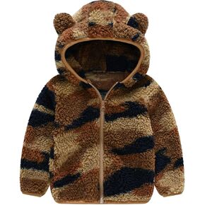 Toddler Baby Boys Thick Fleece Jacket Plaid Print Long Sleeve Jacket Fall Outerwear Jackets Zipper Coat
