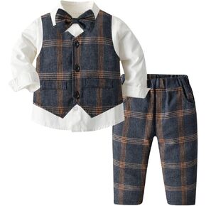 Newborn Baby Boy Infant Gentleman Girls Tops Pants Toddler Shirt Jacket Kid Vest Bowknot Spring Long Sleeve Outfits Set