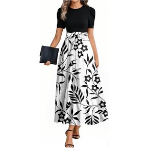 Women's 2025 Summer Floral Midi Dress Cap Sleeve V Neck Ruffle Long Flowy Boho Casual Beach Vacation Dresses