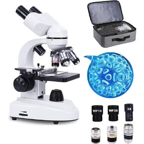 4X-100X Student Adult Microscope, Compound Binocular Microscope, Double-Layer Mechanical Stage, with 30 Specimens/Led Lighting/Mobile Phone Holder, Suitable for Adults, Teenagers