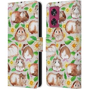 Head Case Designs Officially Licensed Micklyn Le Feuvre Guinea Pigs and Daisies in Watercolour On Tan Patterns 2 Leather Book Wallet Case Cover Compatible with Motorola Edge 50 Fusion