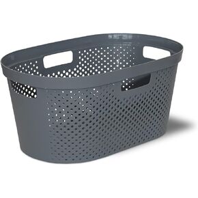 Clorox Laundry Basket Plastic - Portable Clothes Hamper with Handles - Short Storage Bin for Bedroom and Baby Nursery, 1 Bushel, Grey