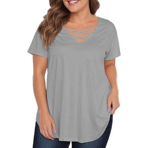 Vestidos De Verano para Mujer 2025 Casual Loose Elegant Short Sleeve V-Neck Solid Shirt Tops Outfits, L-4XL