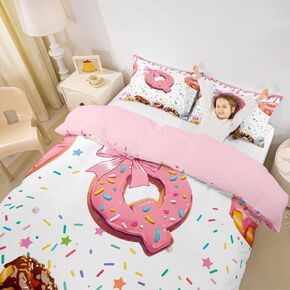 Erosebridal Personalized I Initial Letter Toddler Duvet Cover for Girls Cute Bow Princess Bowknot Kids Bedding, Monogrammed Alphabet D Bed Cover Donuts Pink White Candy Bed Set 2Pcs