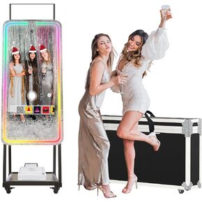 MWE Magic Mirror Photo Booth Machine الشاشة اللمس مع كاميرا HD 1200W بكسل ، RGB محيط الموسيقى المزامنة ، ضوء التصوير الفوتوغرافي الاحترافي ، نظام مزدوج ، جهاز التحكم عن بُعد في تطبيق البرمجيات (47 بوصة)