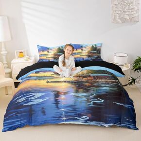 Erosebridal Mallard Duck Comforter Cover Toddler for Baby Nursery Boys Men Watercolor Floral Wild Ducks Duvet Cover Oil Painting Woodland Bed Set Forest Hunting and Fishing Bedding Set