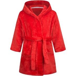 Toddler Kids' Flannel Hooded Bathrobe Boys Girls Solid Color Long Sleeve Nightgown with Pockets Sleeper Gowns
