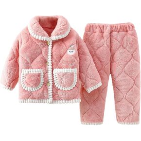 Kids Boys Girls Flannel 𝓟ajamas Set Cozy Fuzzy Thick Lapel Button 𝓢leep𝔀ear Winter Warm Baby Boy 1st Birthday Outfits