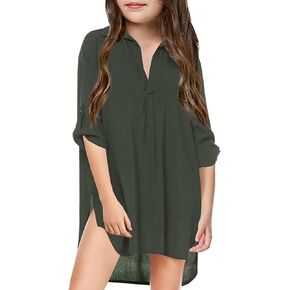 Girl's Swimsuit Beach Chiffon Beachwear Teen Cover Up Shirts Short Sleeve Bathing Suit Kids Cover Up Beach Outfits