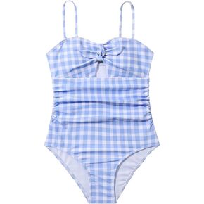 Baby Girls Plaid One Piece Swimsuits Beach Bikini Swim Cover up Toddler Girl Rash Guard Camisole Swimwear Bathing Suits