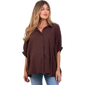 PinkBlush Checker Print Short Sleeve Oversized Maternity Blouse in Saudi Arabia