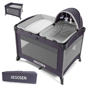 Portable Baby Playard 4 في تصميم واحد ، روضة أطفال قابلة للطي مع سرير قابلة للإزالة ، مظلة وطاولة تغيير ، Playrad الرضع ، Center Center Crip Crib (ألعاب غير متضمنة)