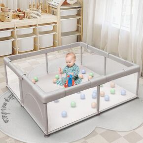Baby Playpen Play Pens for Babies and Toddlers Play Yards for Indoor & Outdoor with Breathable Mesh Anti-Fall Playpen Grey
