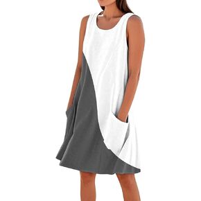 Summer Dresses for Women 2025 Crewneck Sleeveless Cotton Linen Tank Dress Beach Vacation Sundresses with Pockets
