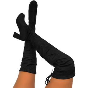 Fashion Over The Knee Boots for Women, Round Toe Stretch Suede Over-The-Knee Boots Sexy Fall Boots,Platform Thigh High Boots Chunky Heel Knee High Boots Long Boot