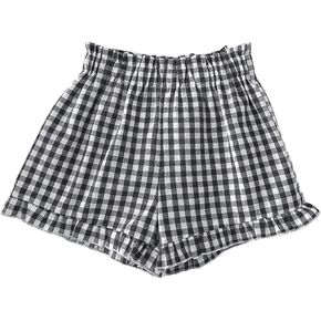 MakeMeChic Girl's Plaid Gingham Shorts Elastic Waist Ruffle Hem Summer Shorts