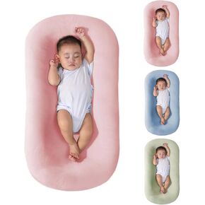 Baby Lounger, Baby Lounger Nest Sleeper for Newborn, Cotton Breathable & Soft Infant Lounger with 2 Machine Washable Cover, Portable Baby Floor Seat for Home and Travel (Pink)