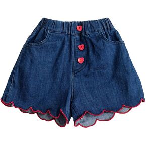 Toddler Baby Girls Casual Denim Shorts Summer High Waisted Embroidered Love Print Jeans Short with Pockets