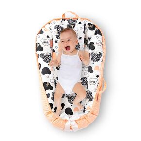 Baby Nest Set Comes with Blanket, Newborn, Breathable Cotton Lounger 0 to 24 Months, Adjustable, Snuggle Nest Sleeper, Perfect CoSleeper in Bed, for Boys Girls(Light Dusty Orange Navy Blue)