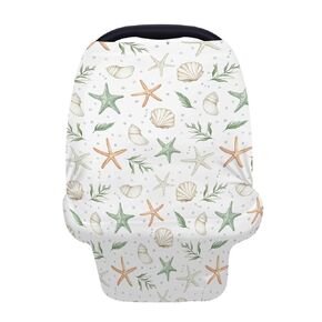 5-in-1 Unisex Watercolor Ocean Starfish Seashells Pattern Baby Carseat Stroller Cover for Boys Girls, Sea Animals Infant Toddler Privacy Nursing Breastfeeding Canopy, Grocery Shopping Cart Cover-24x28