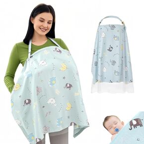 100% Cotton Nursing Cover with Support Ring & Mesh Layer, Breathable Nursing Cover Up for Breastfeeding, Adjustable Arch Neckline Breastfeeding Apron for Women