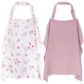 2 Pack Muslin Nursing Cover for Breastfeeding, 100% Cotton Soft Privacy Nursing Covers Apron Breastfeeding Cover with Arch Neckline for Women New Mom, Multi-use Breastfeeding Essentials