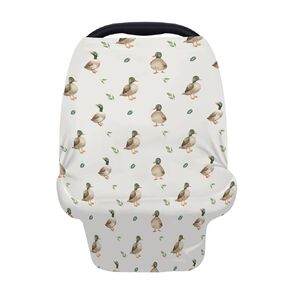 5-in-1 Unisex Cartoon Mallard Duck Leaf Pattern Baby Carseat Stroller Cover for Boys Girls, Cute Duck Infant Toddler Privacy Nursing Breastfeeding Canopy, Grocery Shopping Cart Cover-24x28