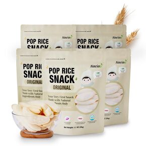 Naeiae Pop Organic Snack, Rice Puffs Teething Snack for Babies & Toddlers (100% Korean Rice, Naturally Gluten-Free, No Oil) Wholesome Baby Teether Food, Nutritious Finger Snacks for 6 Months to 2 Years, 5-Pack