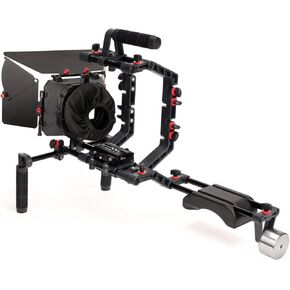 Camera Shoulder Support Rig Kit with Cage & Matte Box for DSLRs Video Camcorder. Adjustable Brackets & Handles. Fits Multiple Lenes Diameter up to 95m. 4x4 Filter Holders. (FC-02)
