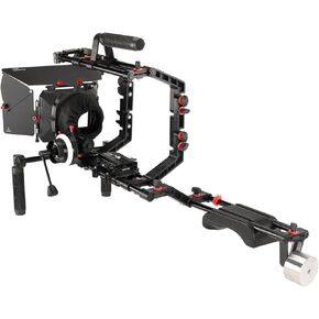 DSLR كاميرا قفص كتف الكتف طقم الحفارة مع متابعة FOCUS & MATTE BOX | دعم مثبت الكتف للفيديو DV كاميرا الفيديو HD DSLR | أفضل مجموعة بأسعار معقولة
