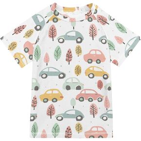 Colorful Cartoon Cars Bathing Suit Girls UV Protection Active Shirts Swimwear Beach Tops 3T