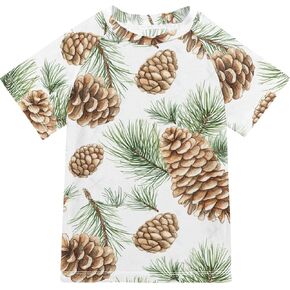 Pine Cones Pine Branches Boy Bathing Suit Sun Protection Volleyball Shirts Swimwear Beach Tops 3T
