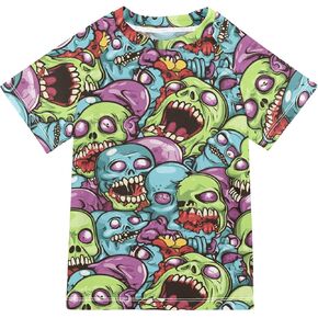 Colorful Yelling Zombie Scary Bathing Suit Girls Sun Protection Sports Clothes Swimwear Beach Tops 3T