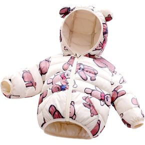 Toddler Bear Ear Hooded Down Coat Cute Dog Print Colorful Jacket Baby Warm Windproof Outerwear Zip Fashion Winter